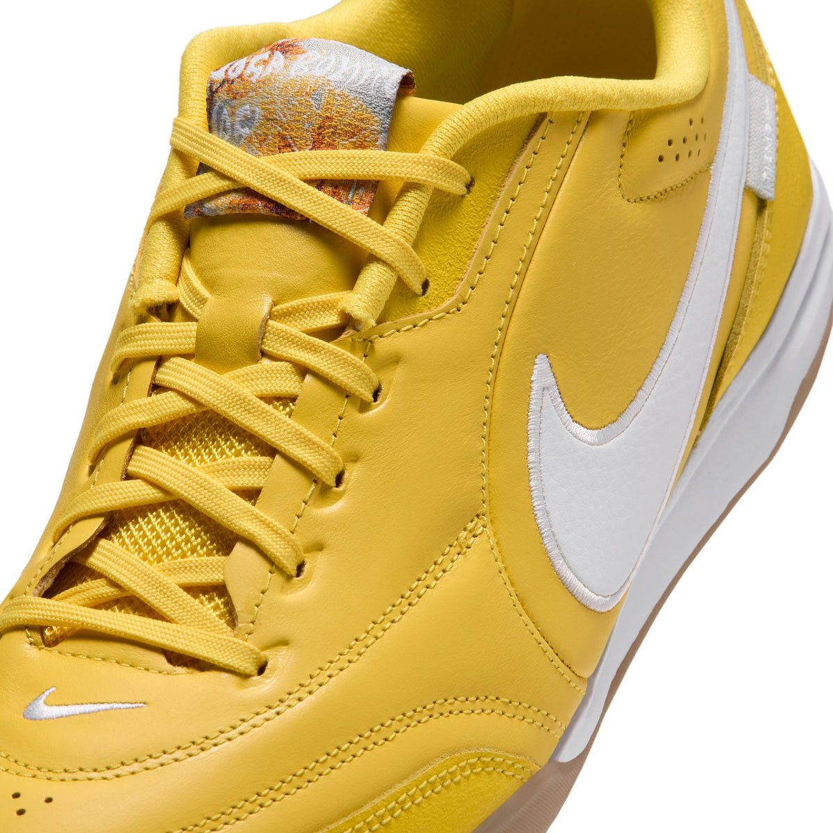 Nike Tiempo Streetgato PRM "Joga Bonito" IN Indoor Soccer Shoe - Chrome Yellow/White/Gum Medium Brown