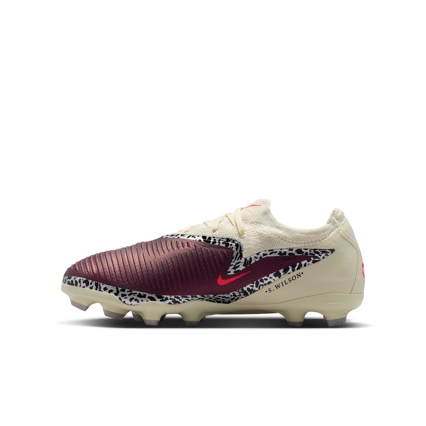 Nike United Junior Phantom 6 Low Pro Big Kids' FG/MG Firm Ground Soccer Cleats - Burgundy Crush/University Red-Fossil