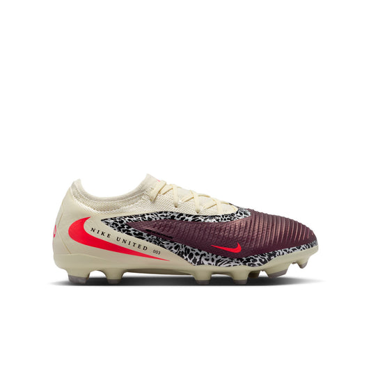 Nike United Junior Phantom 6 Low Pro Big Kids' FG/MG Firm Ground Soccer Cleats - Burgundy Crush/University Red-Fossil