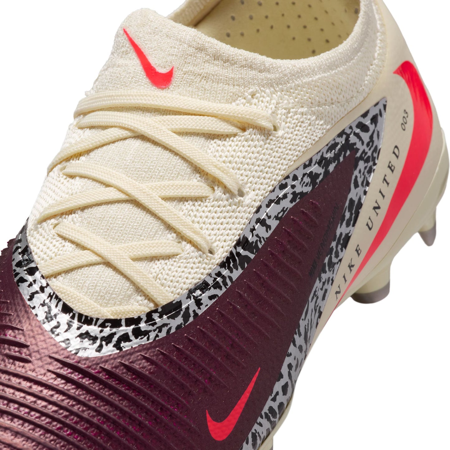 Nike United Junior Phantom 6 Low Pro Big Kids' FG/MG Firm Ground Soccer Cleats - Burgundy Crush/University Red-Fossil