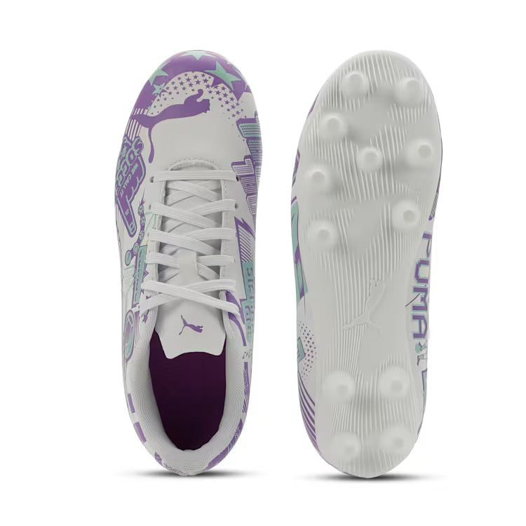 Puma Junior Ultra Christian Pulisic Legacy FG/AG Firm Ground Soccer Cleat - White/Purple Glimmer/Mint Jelly