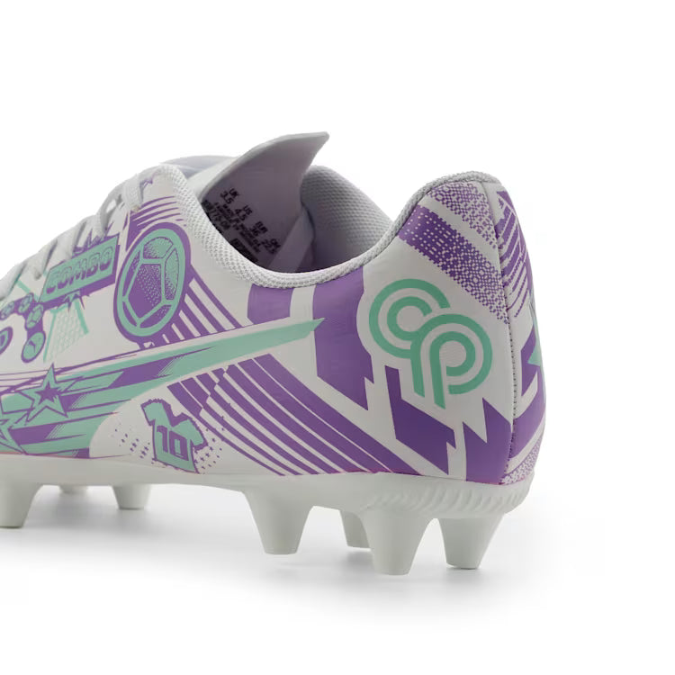Puma Junior Ultra Christian Pulisic Legacy FG/AG Firm Ground Soccer Cleat - White/Purple Glimmer/Mint Jelly