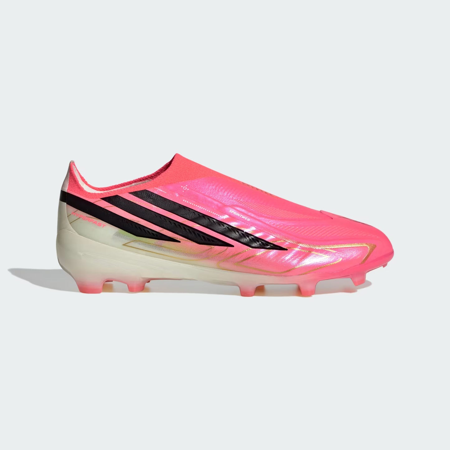 Adidas Junior F50 Hyperfast Elite Laceless FG Firm Ground Soccer Cleats - Solar Turbo/Core Black/Gold Metallic