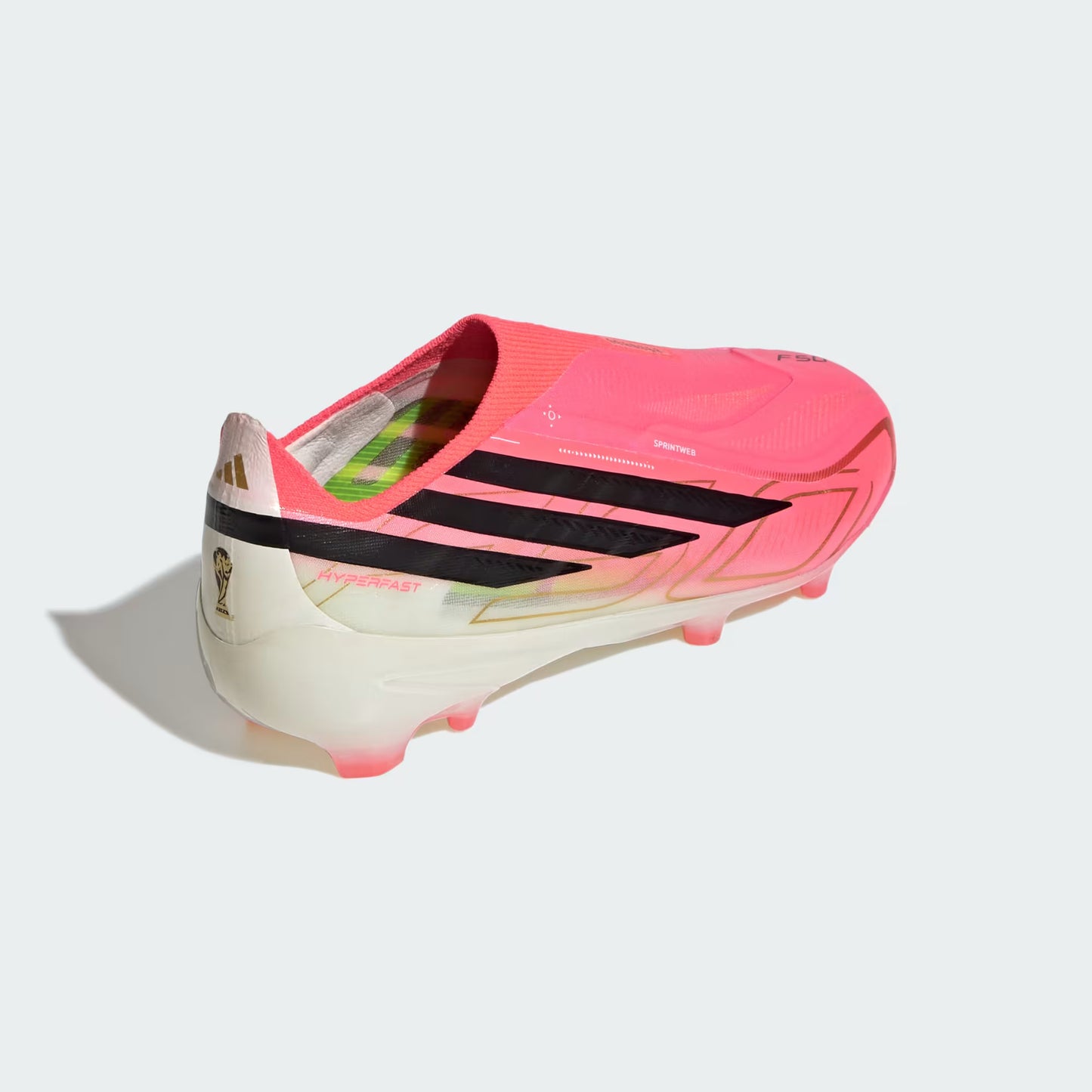 Adidas Junior F50 Hyperfast Elite Laceless FG Firm Ground Soccer Cleats - Solar Turbo/Core Black/Gold Metallic