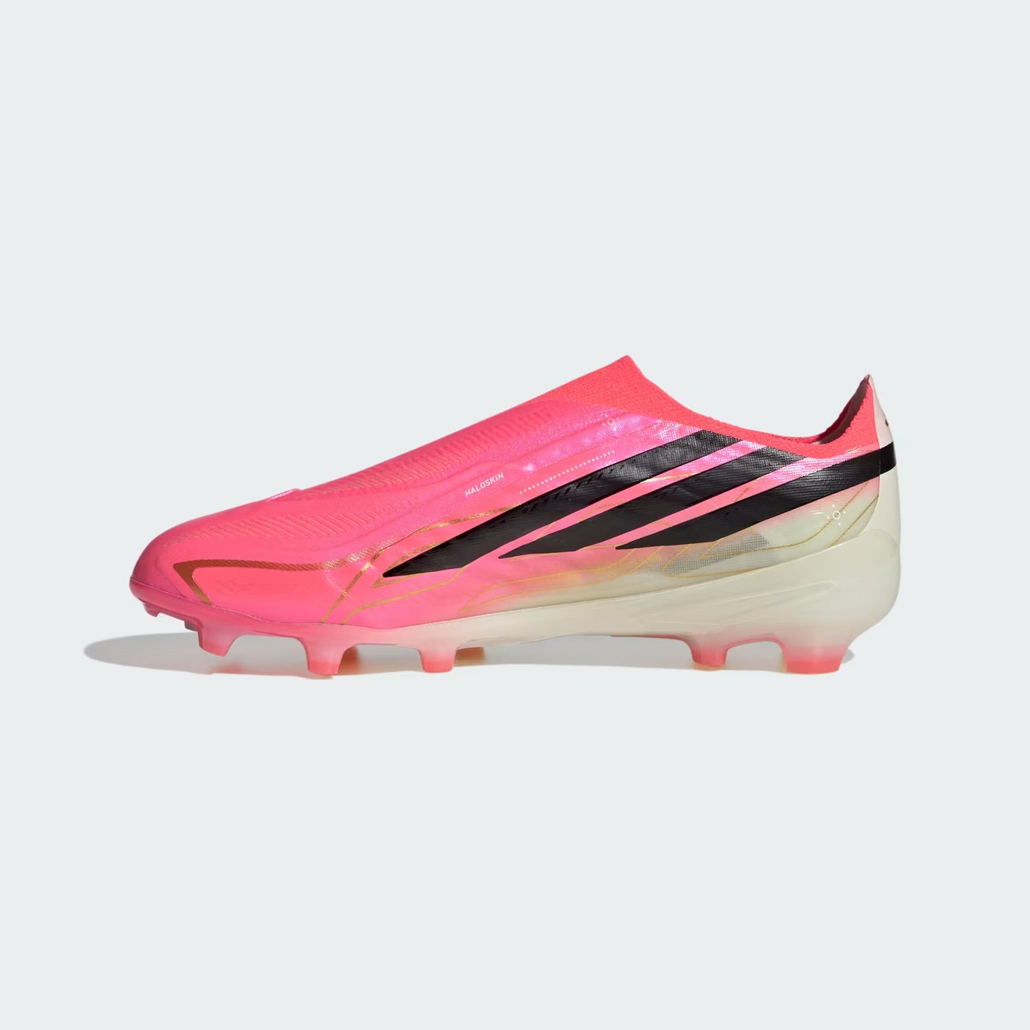 Adidas Junior F50 Hyperfast Elite Laceless FG Firm Ground Soccer Cleats - Solar Turbo/Core Black/Gold Metallic
