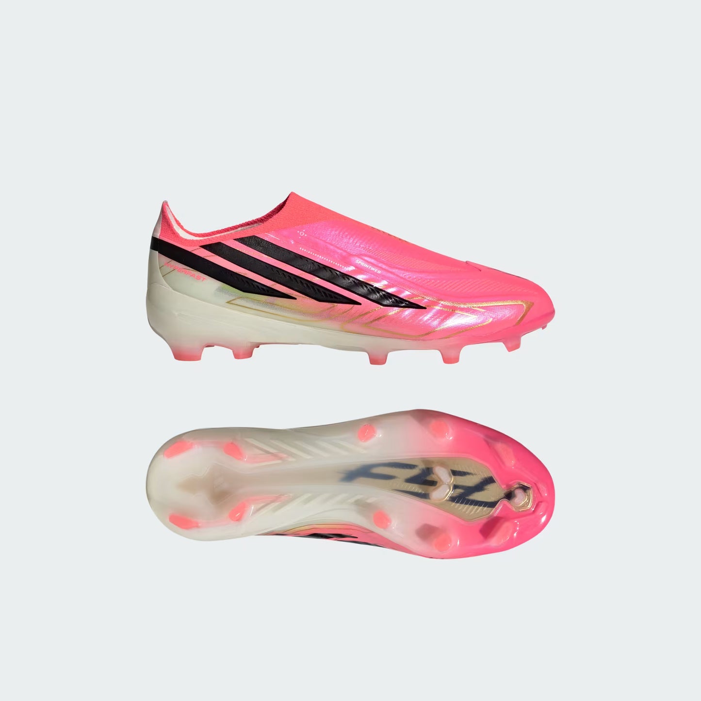 Adidas Junior F50 Hyperfast Elite Laceless FG Firm Ground Soccer Cleats - Solar Turbo/Core Black/Gold Metallic