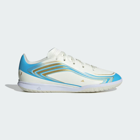 Adidas Junior F50 Messi Club IN Indoor Soccer Shoes - Ivory/Semi Blue Burst/Icey Blue