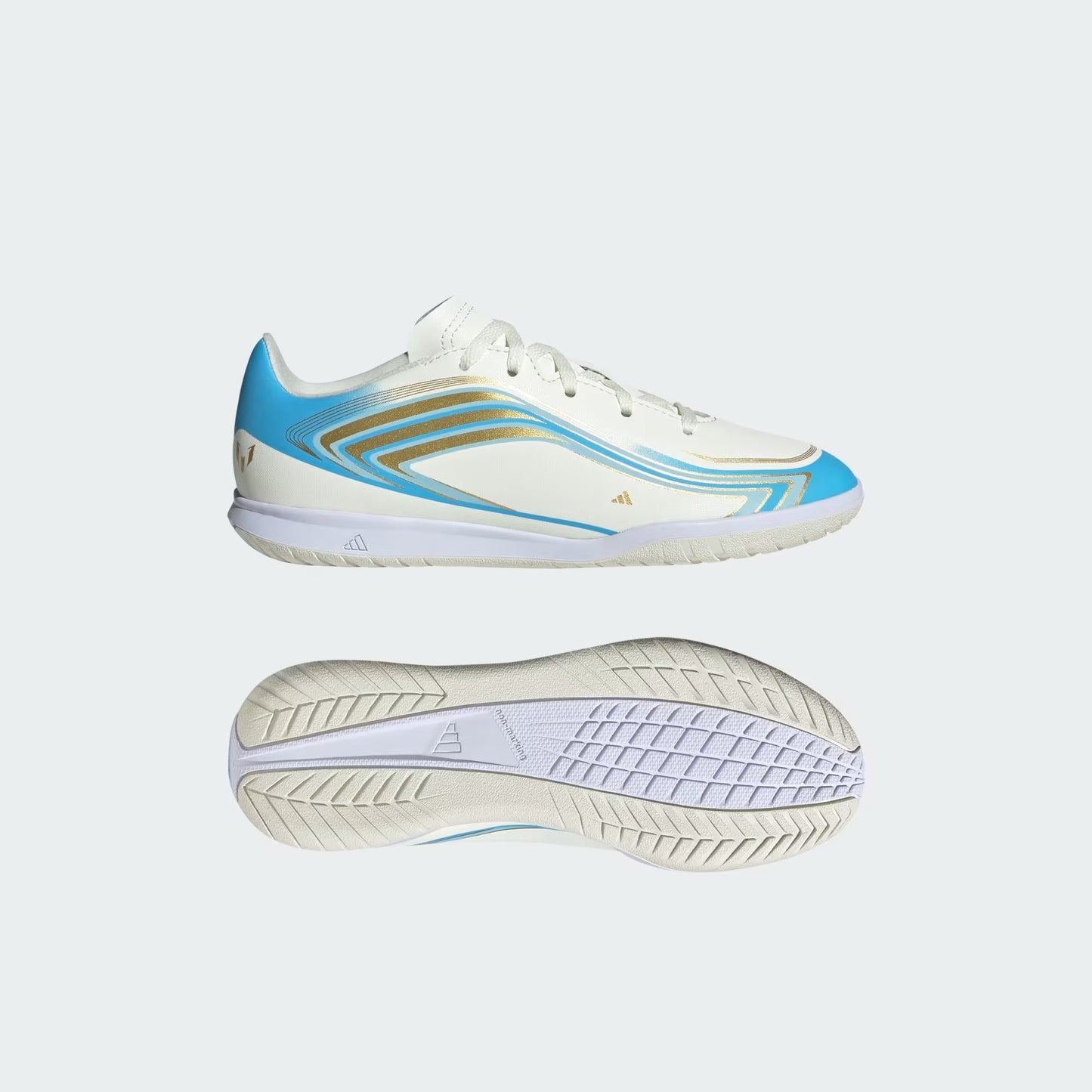 Adidas Junior F50 Messi Club IN Indoor Soccer Shoes - Ivory/Semi Blue Burst/Icey Blue