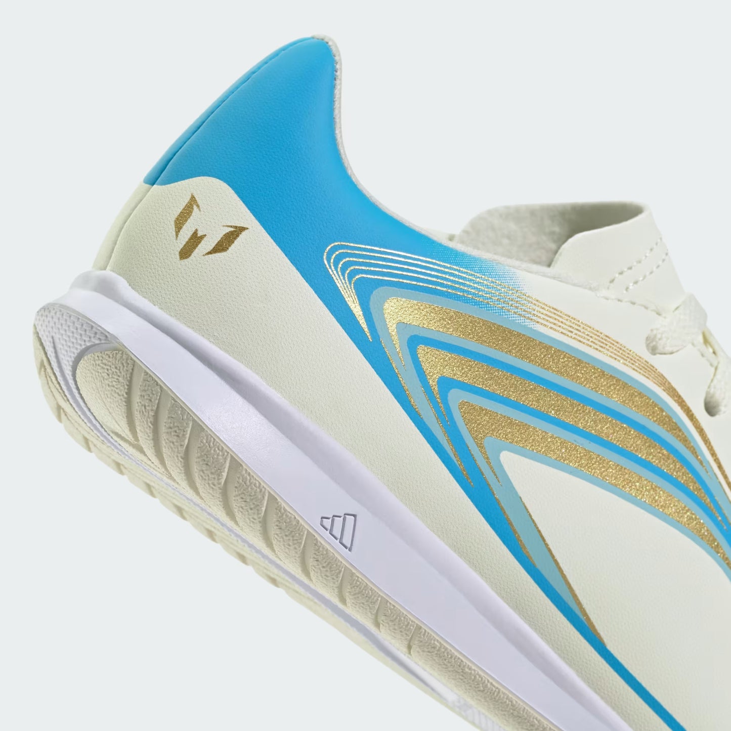 Adidas Junior F50 Messi Club IN Indoor Soccer Shoes - Ivory/Semi Blue Burst/Icey Blue