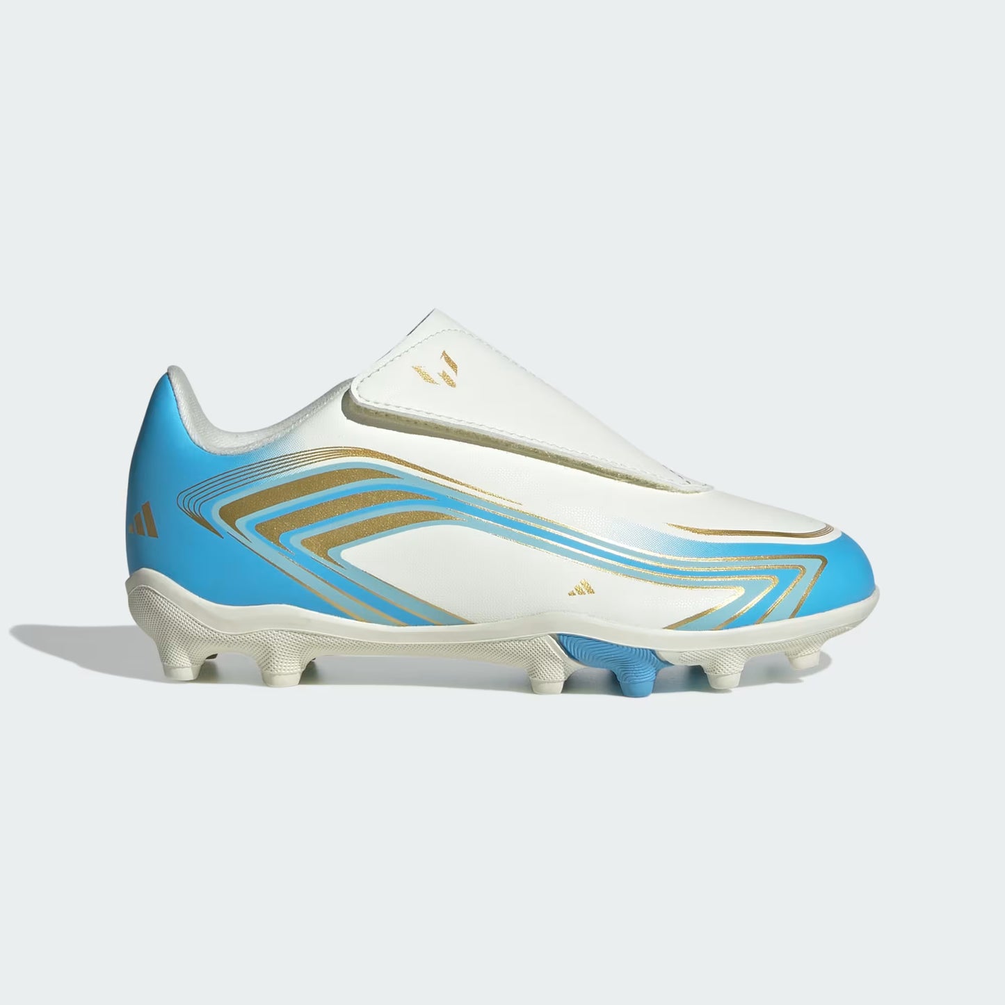 Adidas Junior F50 Messi Club Velcro FG/MG Firm Ground Soccer Cleats - Ivory/Semi Blue Burst/Icey Blue