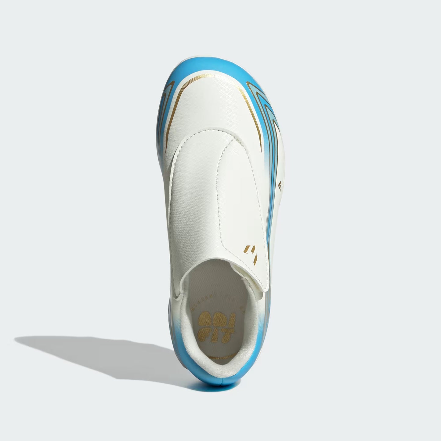 Adidas Junior F50 Messi Club Velcro FG/MG Firm Ground Soccer Cleats - Ivory/Semi Blue Burst/Icey Blue