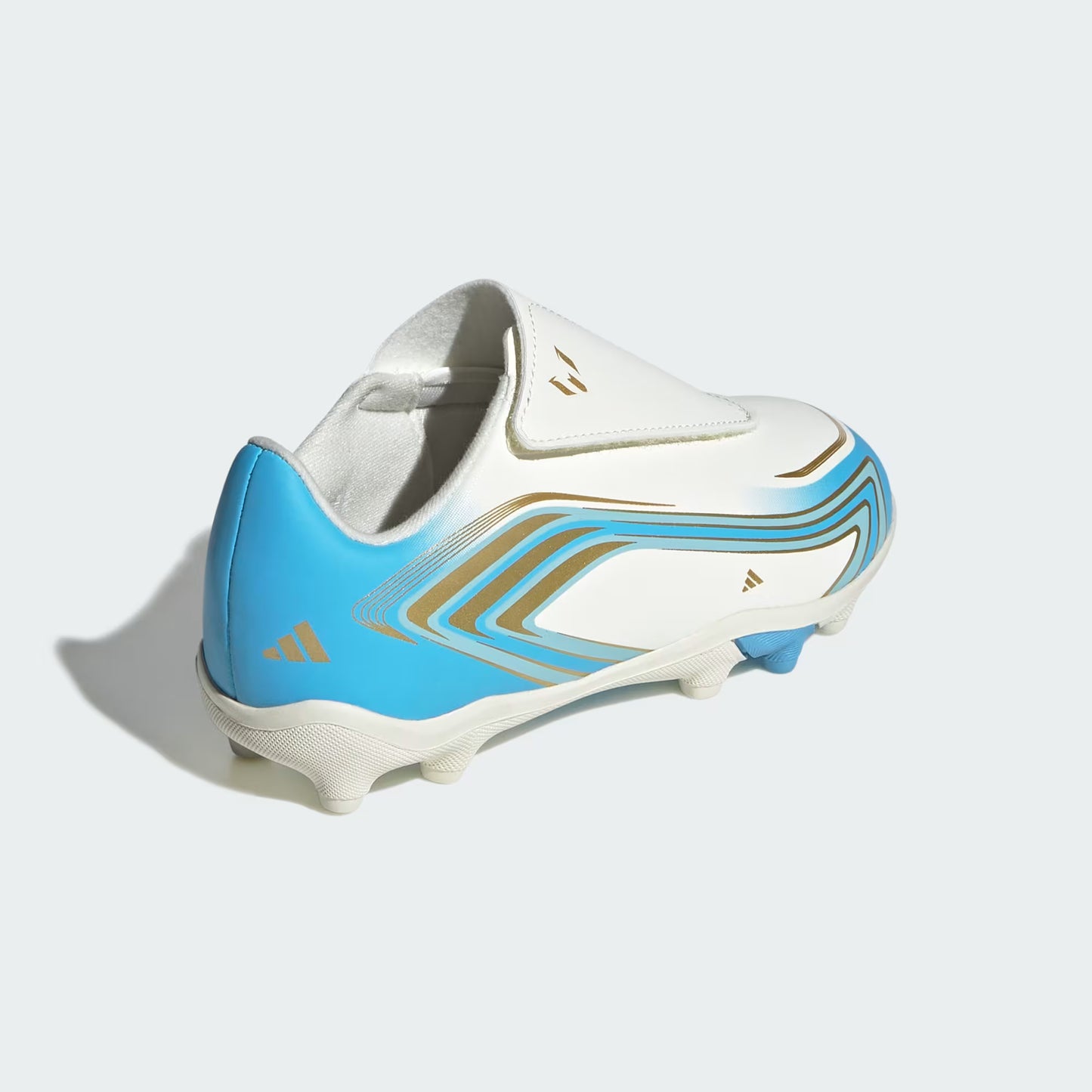 Adidas Junior F50 Messi Club Velcro FG/MG Firm Ground Soccer Cleats - Ivory/Semi Blue Burst/Icey Blue