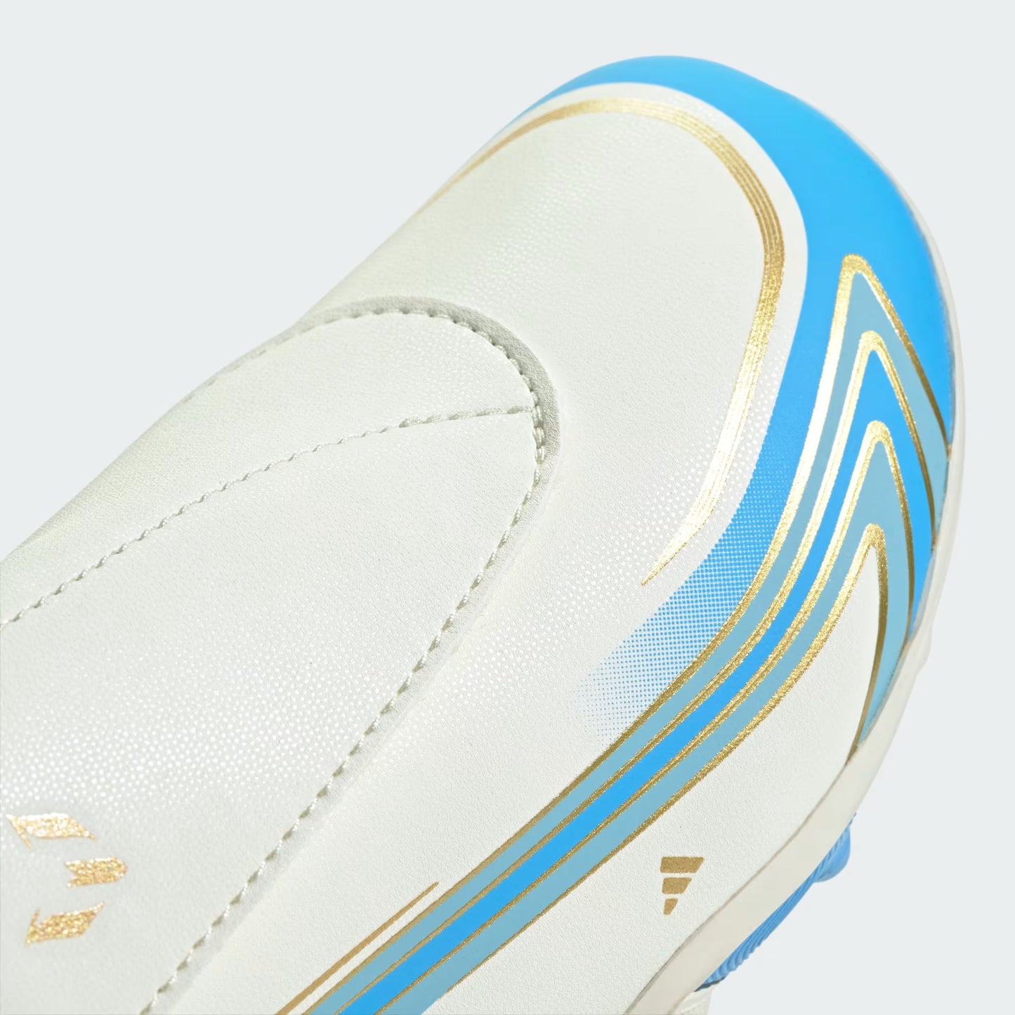 Adidas Junior F50 Messi Club Velcro FG/MG Firm Ground Soccer Cleats - Ivory/Semi Blue Burst/Icey Blue