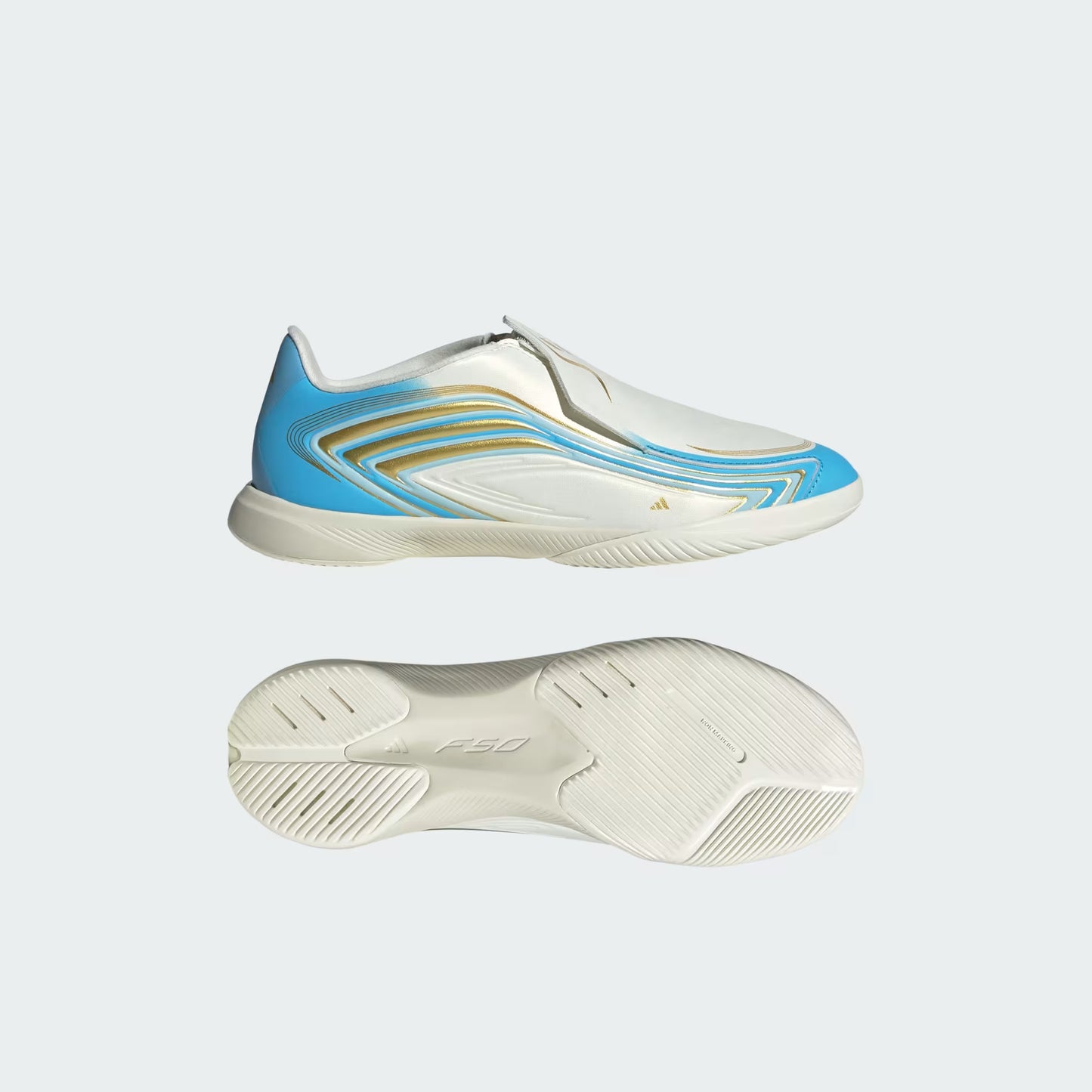 Adidas Junior F50 Messi League IN Indoor Soccer Shoes - Ivory/Semi Blue Burst/Icey Blue