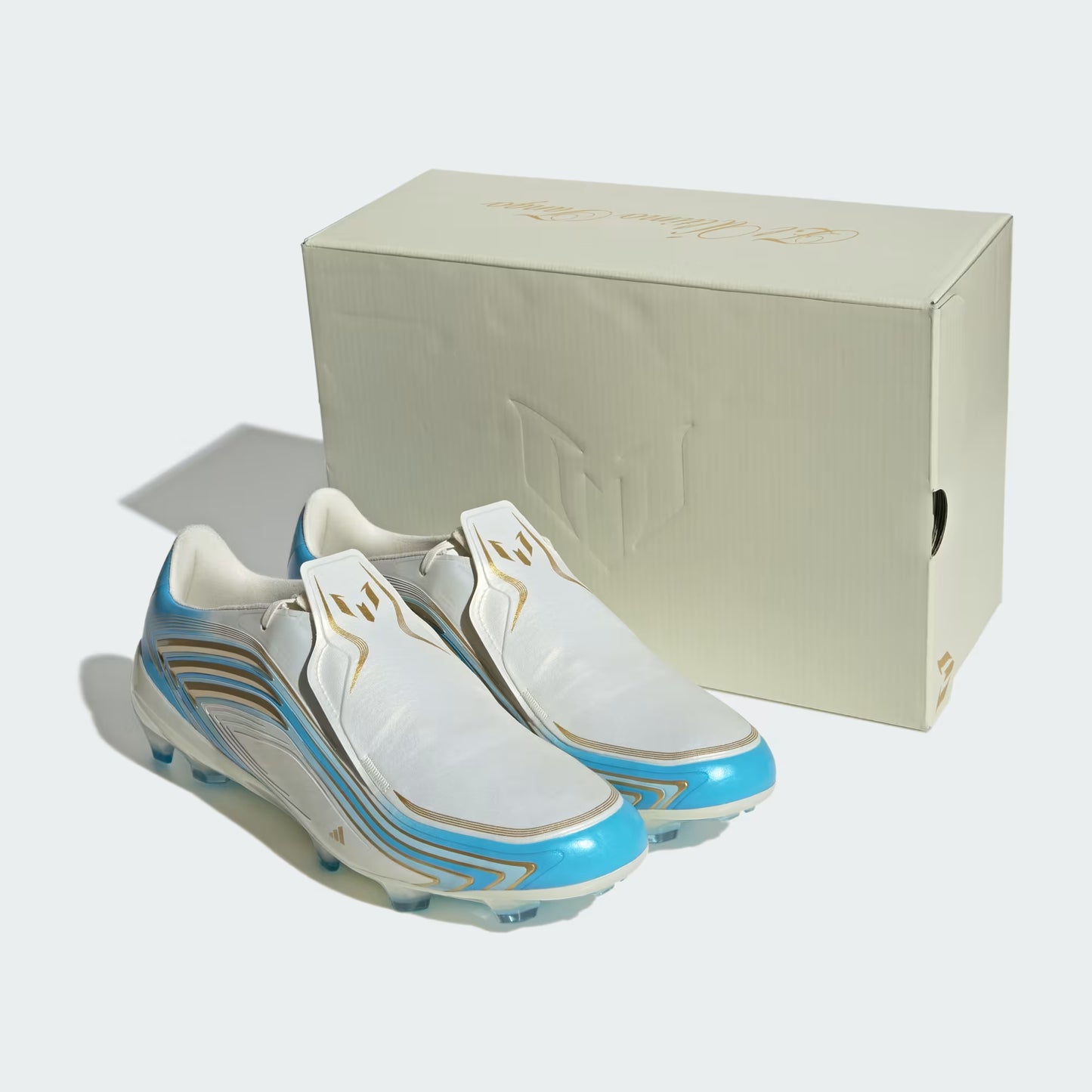 Adidas F50 Messi Pro FG Firm Ground Soccer Cleats - Ivory/Semi Blue Burst/Icey Blue