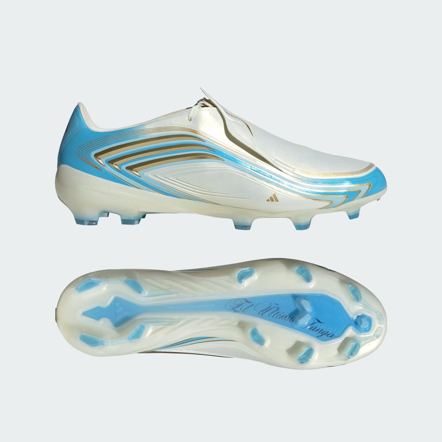 Adidas F50 Messi Pro FG Firm Ground Soccer Cleats - Ivory/Semi Blue Burst/Icey Blue