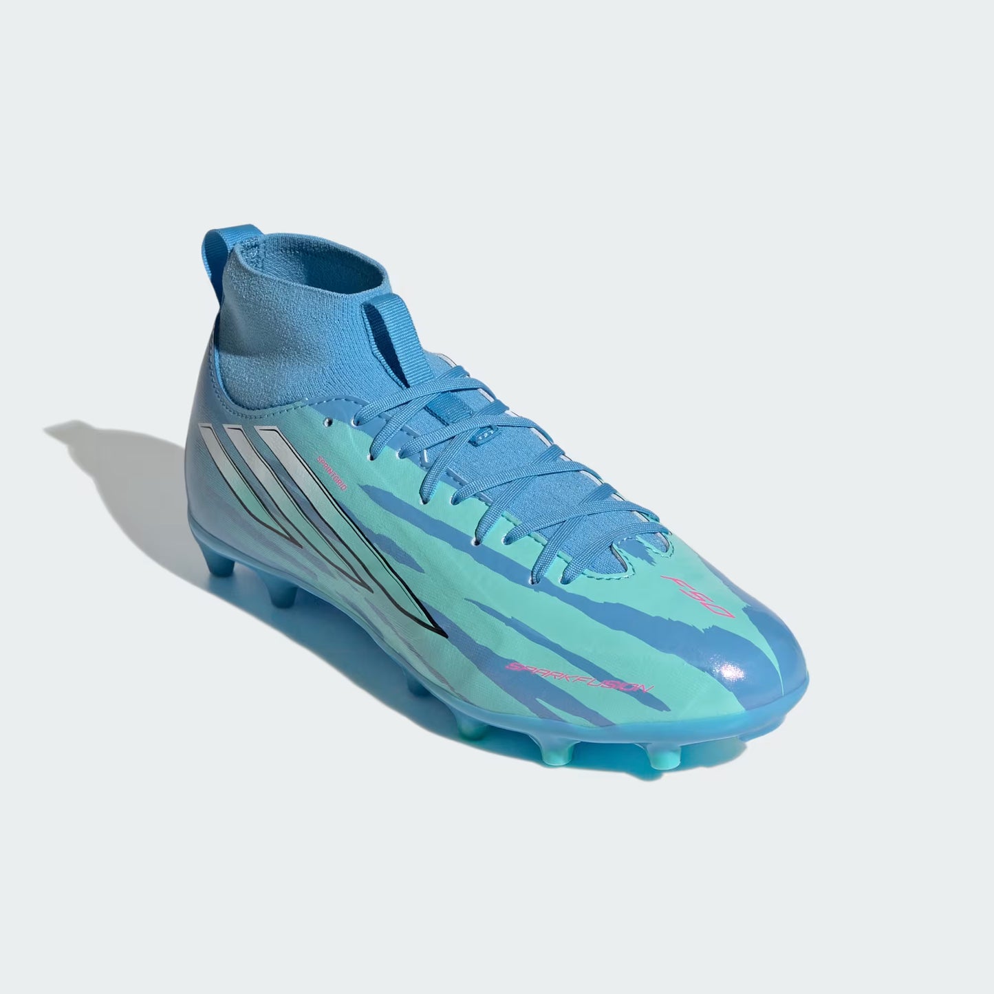 Adidas Junior Trinity Rodman F50 Sparkfusion League FG/AG Firm Ground Soccer Cleat - Semi Blue Burst/Cloud White/Lucid Pink