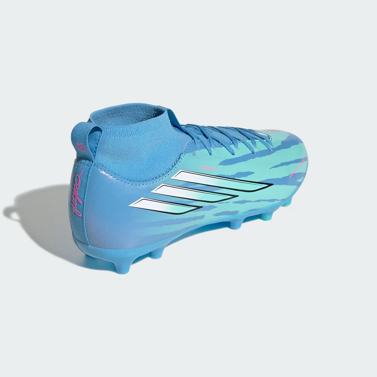 Adidas Junior Trinity Rodman F50 Sparkfusion League FG/AG Firm Ground Soccer Cleat - Semi Blue Burst/Cloud White/Lucid Pink