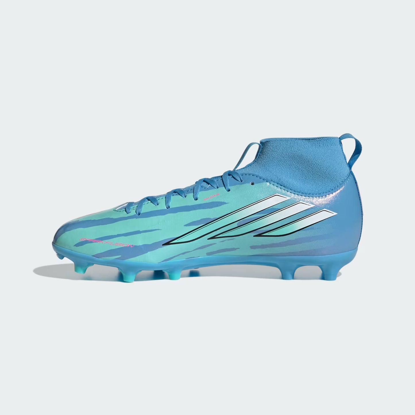 Adidas Junior Trinity Rodman F50 Sparkfusion League FG/AG Firm Ground Soccer Cleat - Semi Blue Burst/Cloud White/Lucid Pink