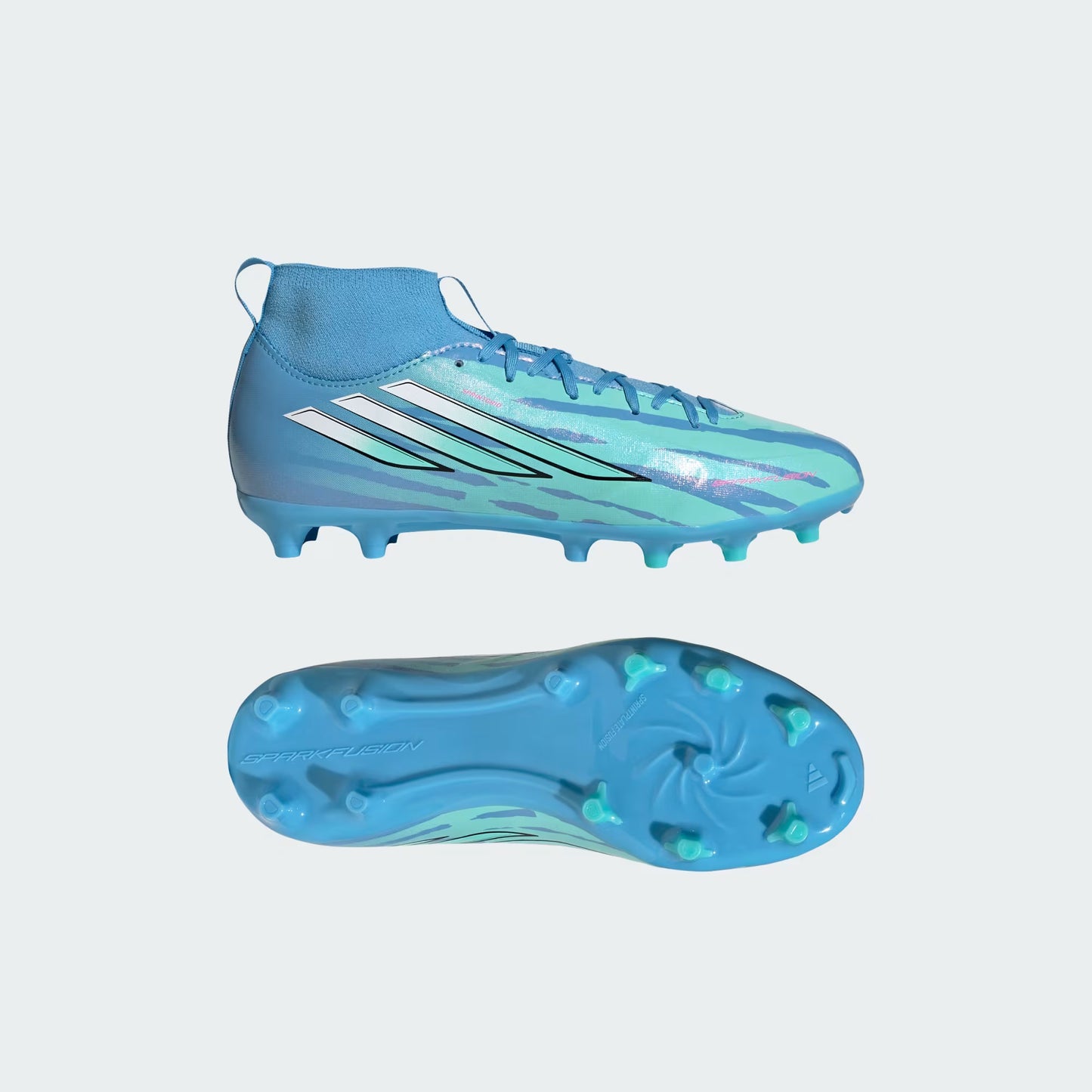 Adidas Junior Trinity Rodman F50 Sparkfusion League FG/AG Firm Ground Soccer Cleat - Semi Blue Burst/Cloud White/Lucid Pink