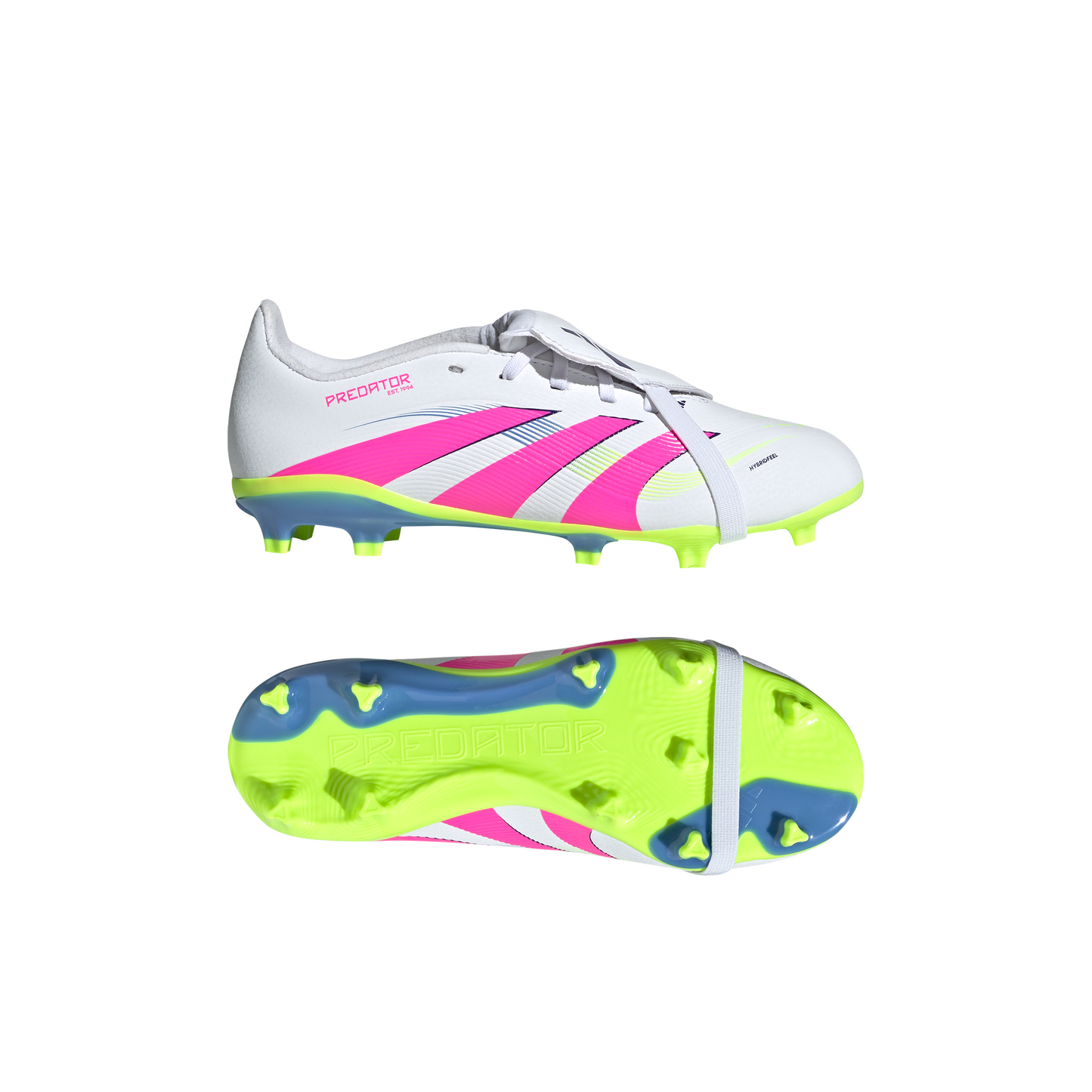 Adidas Junior Predator League Fold-Over Tongue FG Firm Ground Soccer Cleat - White/Lucid Pink/Lucid Lemon