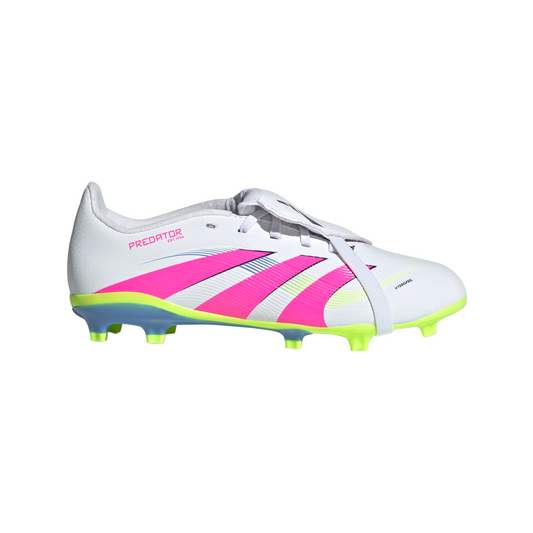 Adidas Junior Predator League Fold-Over Tongue FG Firm Ground Soccer Cleat - White/Lucid Pink/Lucid Lemon