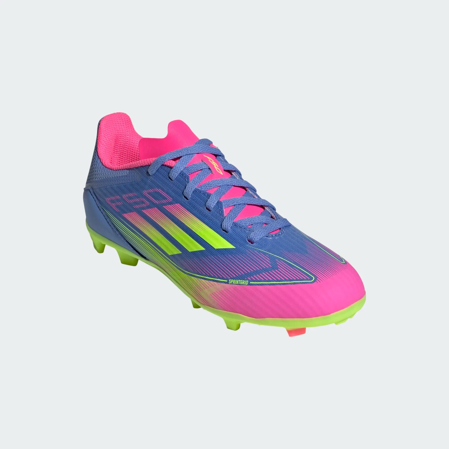 Adidas Junior F50 League FG Firm Ground Soccer Cleat - Blue Fusion/Lucid Lemon/Lucid Pink