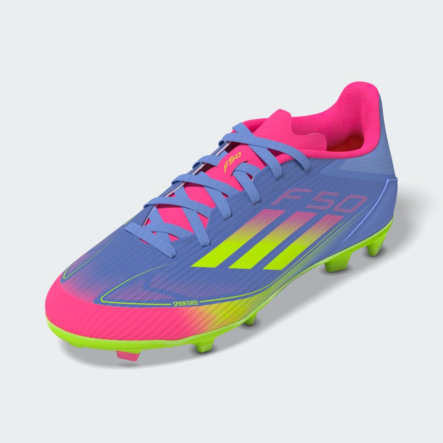 Adidas Junior F50 League FG Firm Ground Soccer Cleat - Blue Fusion/Lucid Lemon/Lucid Pink