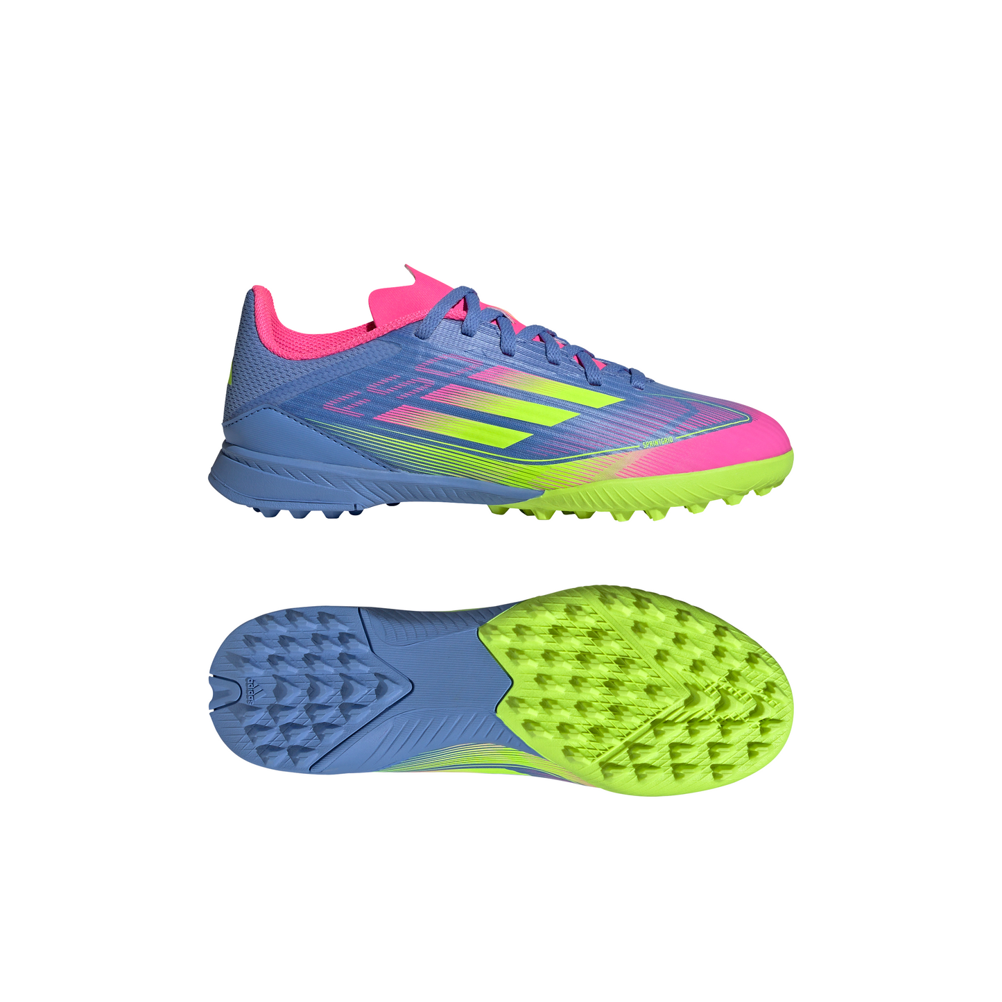 Adidas F50 League Junior TF Turf Soccer Cleat - Blue Fusion/Lucid Lemon/Lucid Pink