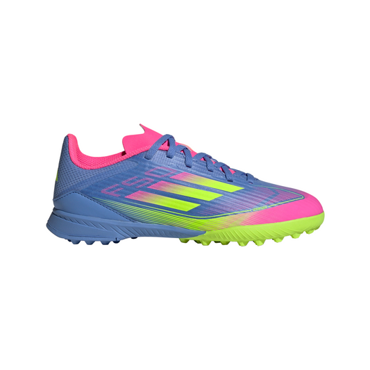 adidas F50 League Junior TF Turf Soccer Cleats- Blue Fusion/Lucid Lemon/ Lucid Pink