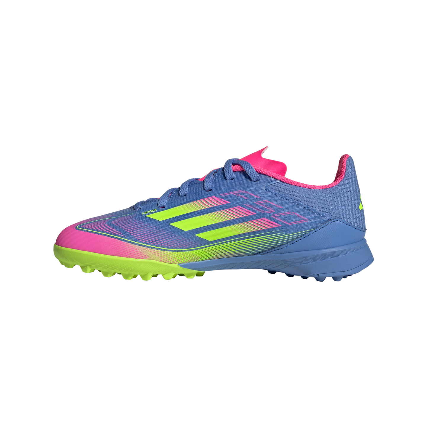 Adidas F50 League Junior TF Turf Soccer Cleat - Blue Fusion/Lucid Lemon/Lucid Pink