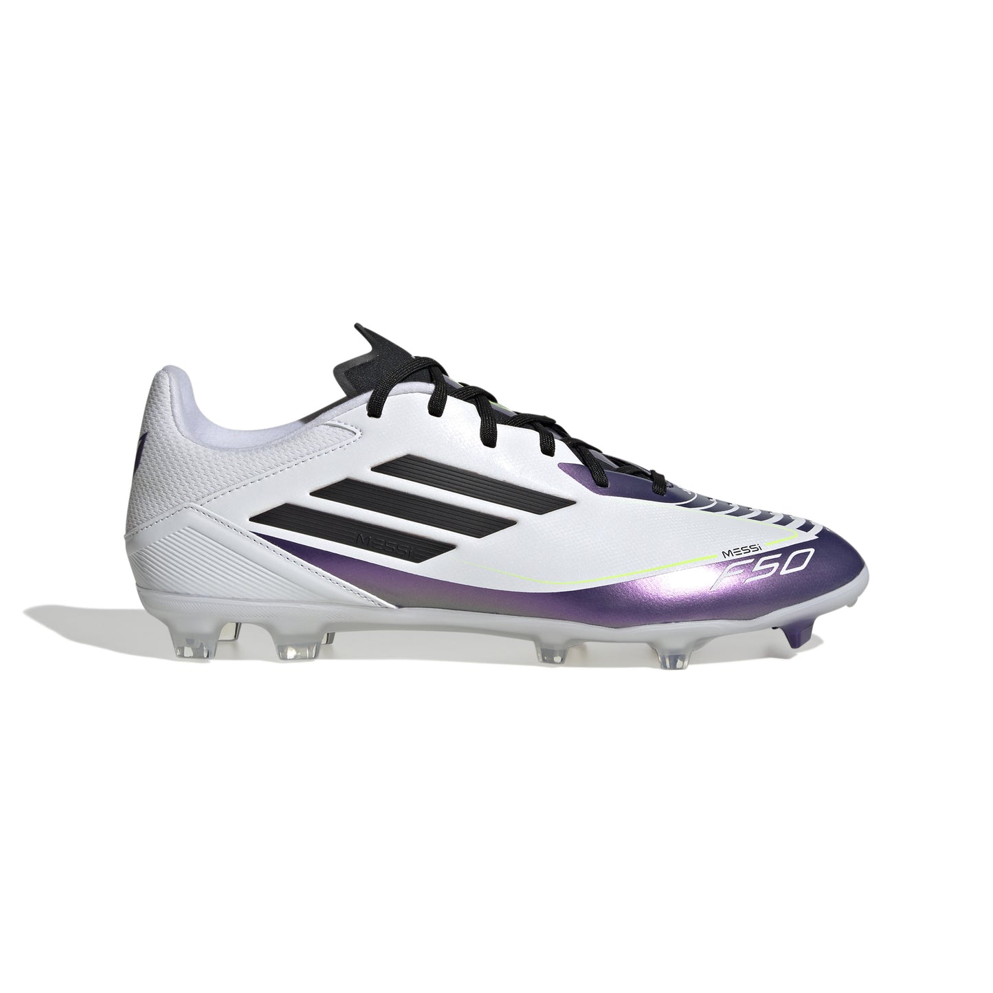 Adidas Messi F50 League FG Firm Ground Soccer Cleat -  White/Core Black/Unity Purple