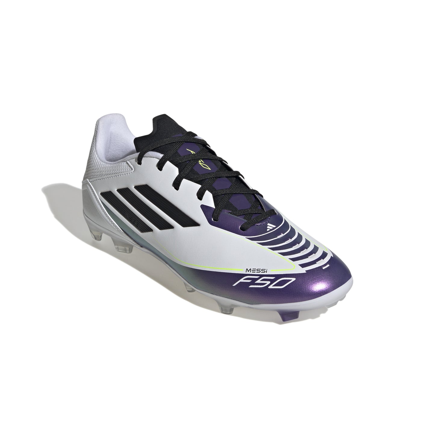 Adidas Messi F50 League FG Firm Ground Soccer Cleat -  White/Core Black/Unity Purple