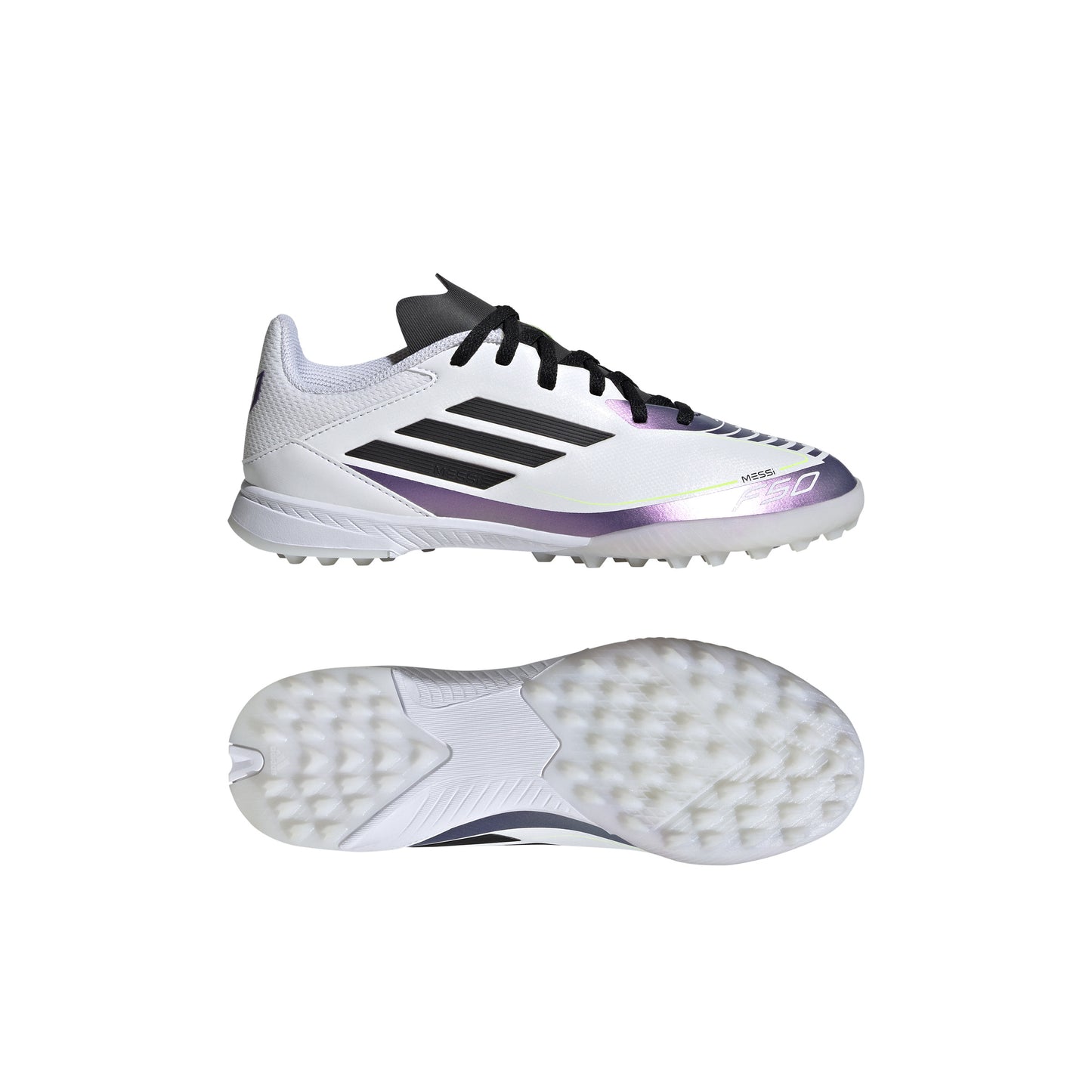 Adidas Junior Messi F50 League TF Turf Soccer Cleat - White/Core Black/Unity Purple