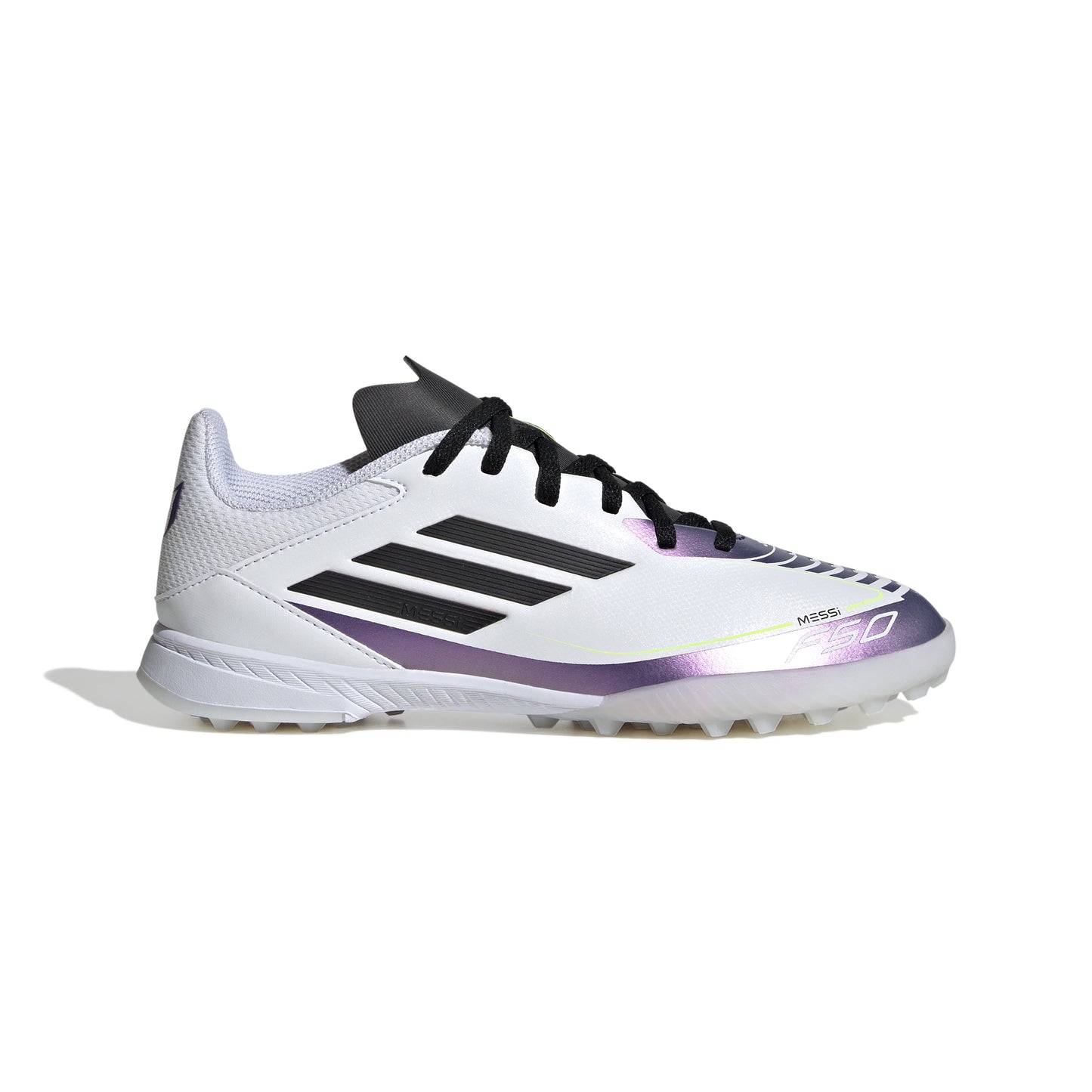 Adidas Junior Messi F50 League TF Turf Soccer Cleat - White/Core Black/Unity Purple