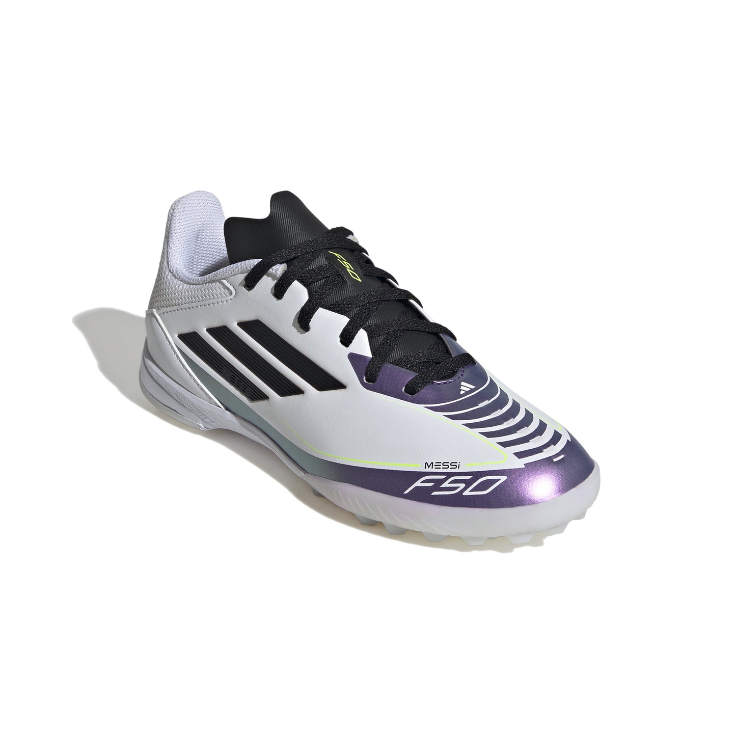 Adidas Junior Messi F50 League TF Turf Soccer Cleat - White/Core Black/Unity Purple