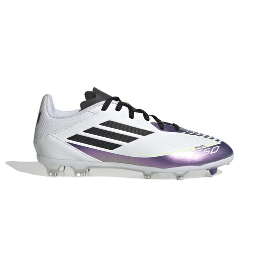 Adidas Junior Messi F50 League FG/MG Firm Ground Soccer Cleat - White/Cloud Black/Unity Purple