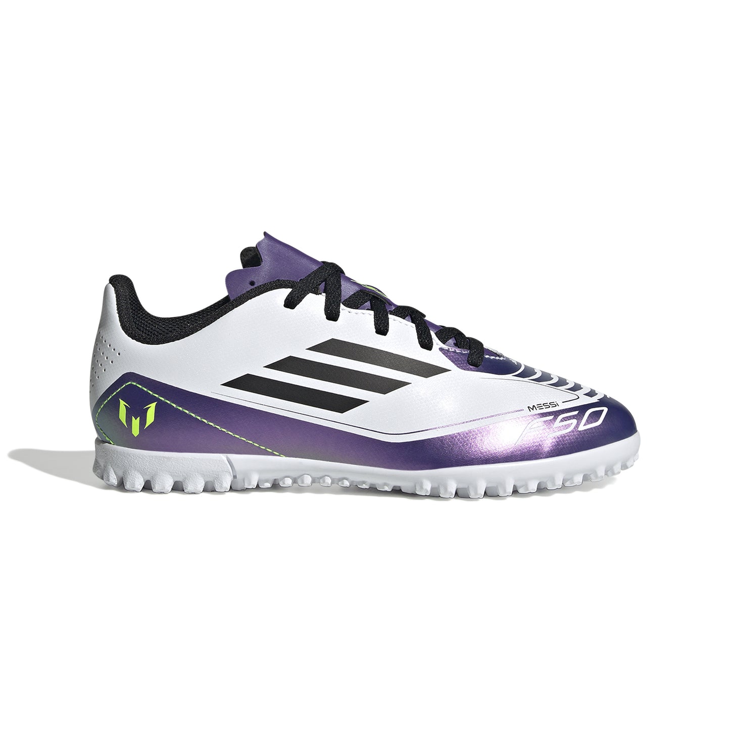 Adidas Messi F50 Club TF Turf Soccer Cleat - White/Core Black/Unity Purple