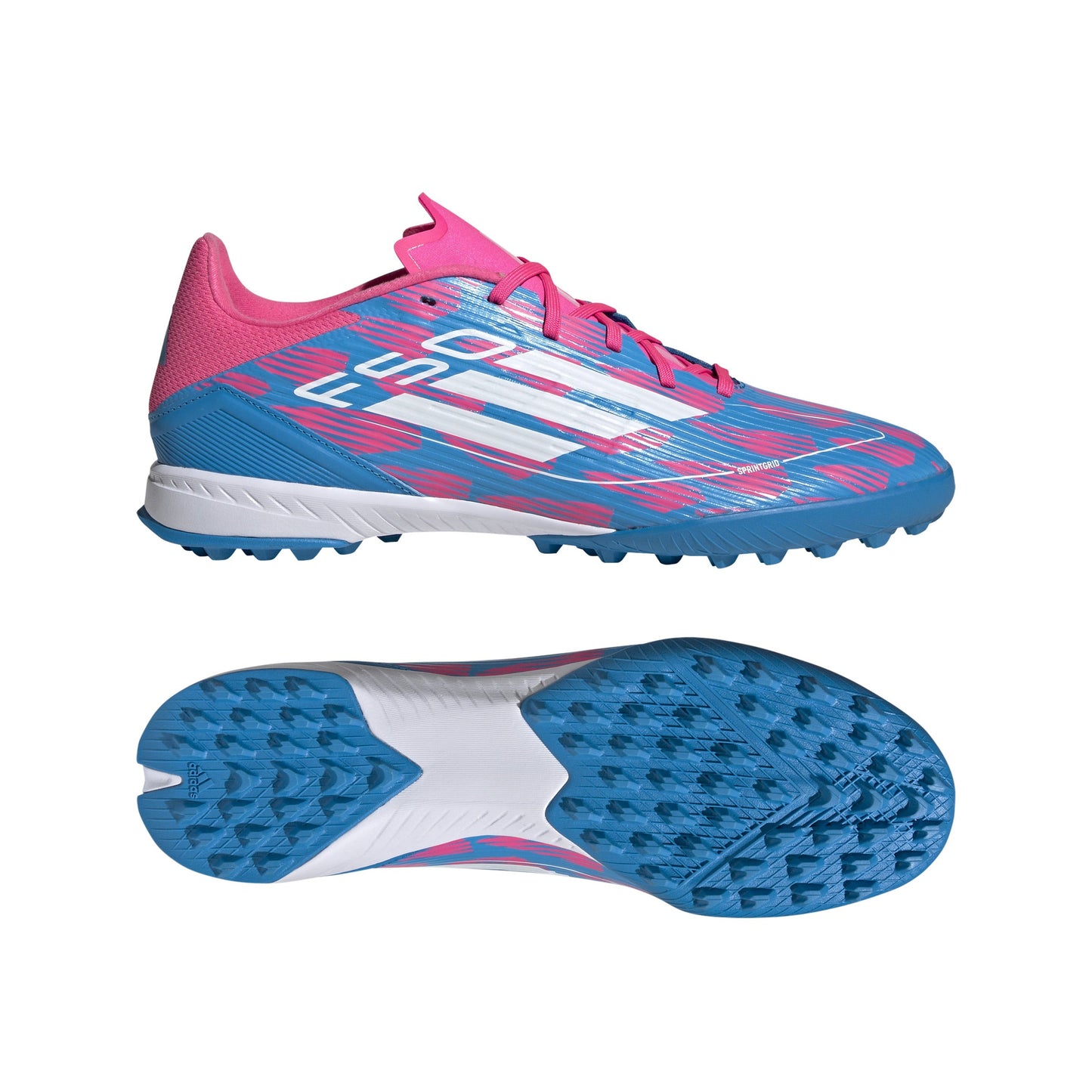 Adidas F50 League TF Turf Soccer Cleat - Solar Blue/White/Solar Pink