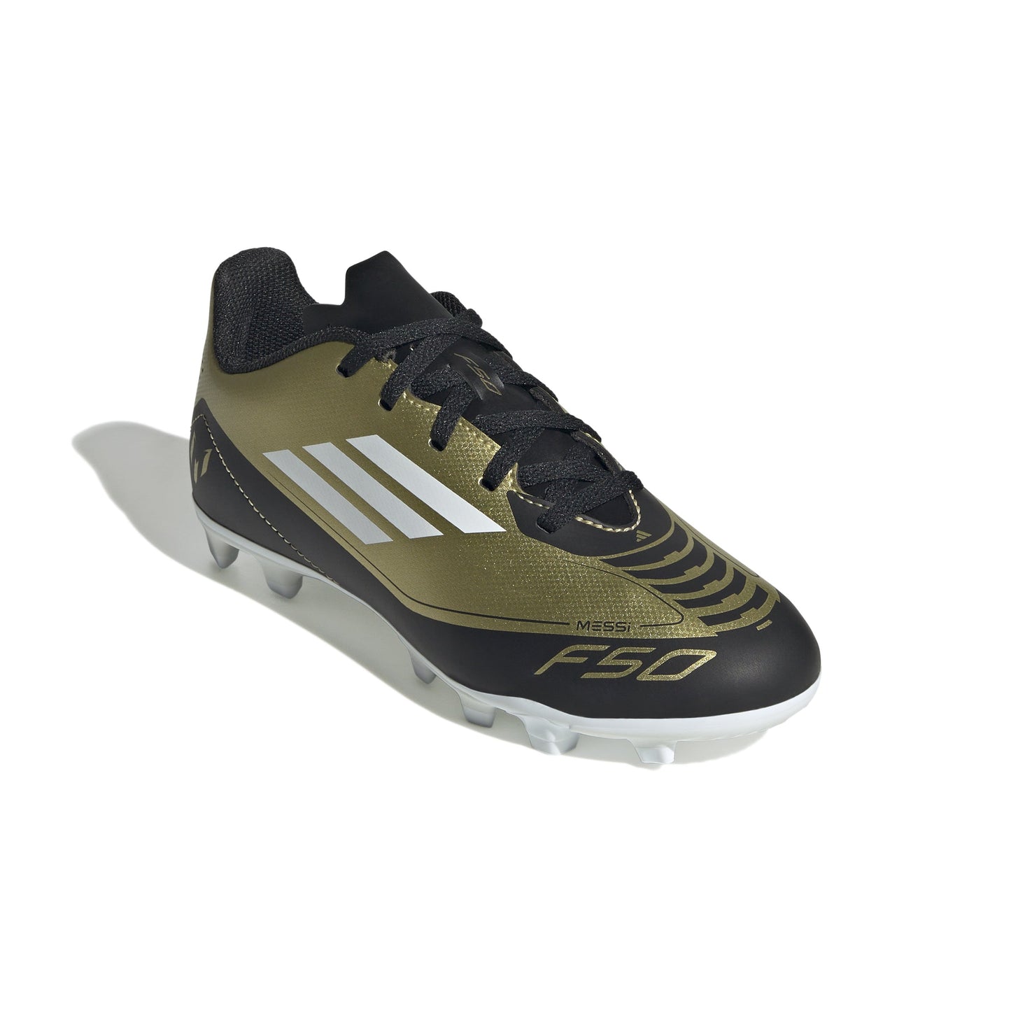 Adidas Junior Messi F50 Club FG Firm Ground Soccer Cleat - Gold Metallic/Cloud White/Carbon Black