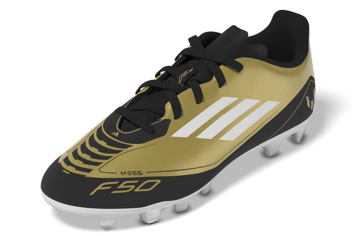 Adidas Junior Messi F50 Club FG Firm Ground Soccer Cleat - Gold Metallic/Cloud White/Carbon Black