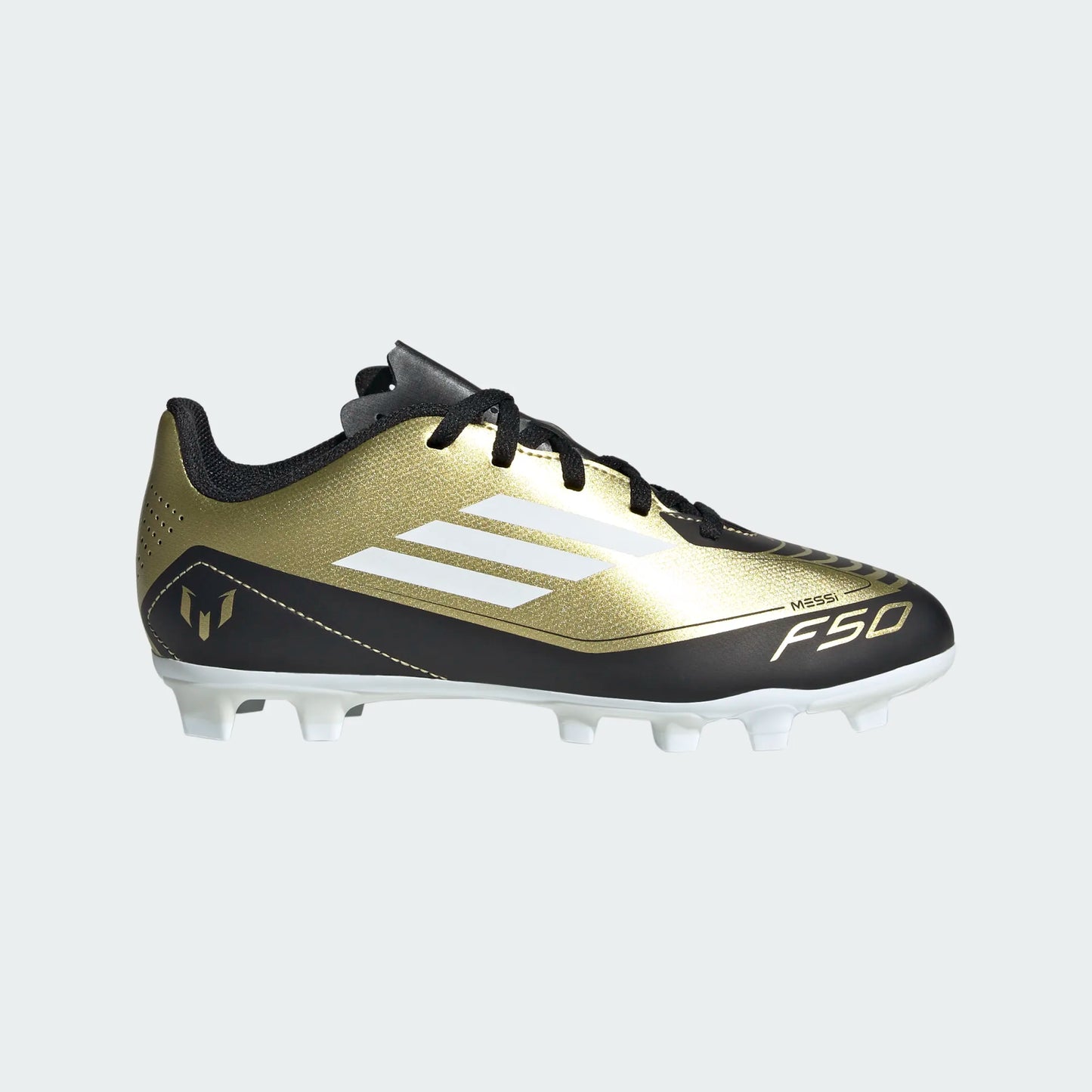 Adidas Junior Messi F50 Club FG Firm Ground Soccer Cleat - Gold Metallic/Cloud White/Carbon Black