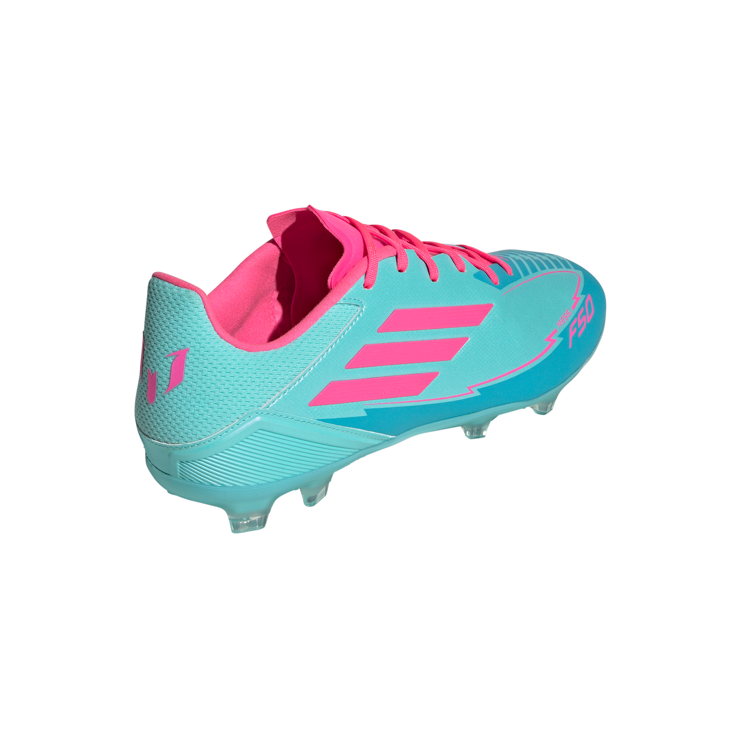 Adidas Messi F50 League FG Firm Ground Soccer Cleat - Flash Aqua/Lucid Pink /Lucid Cyan