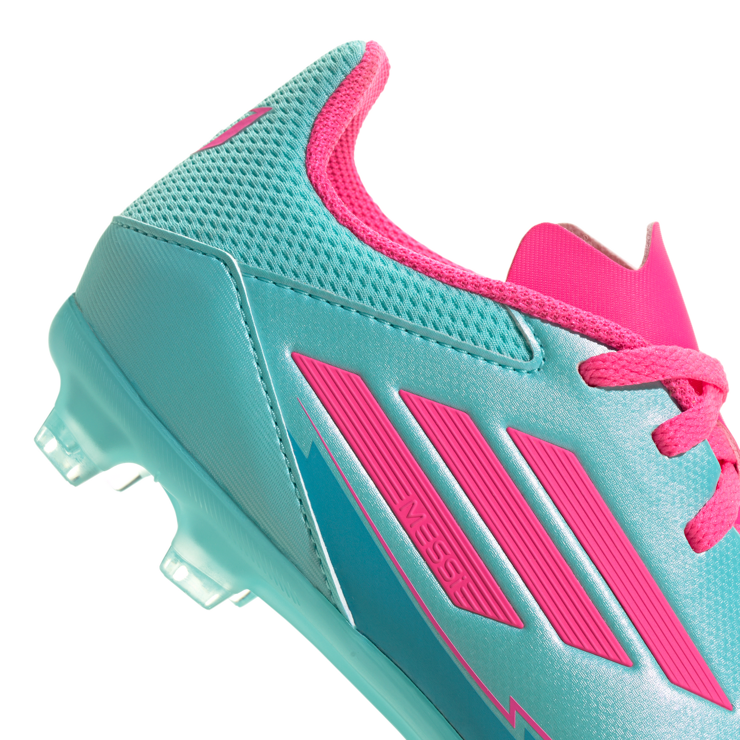 Adidas Junior Messi F50 League FG Firm Ground Soccer Cleat - Flash Aqua/Lucid Pink/Lucid Cyan