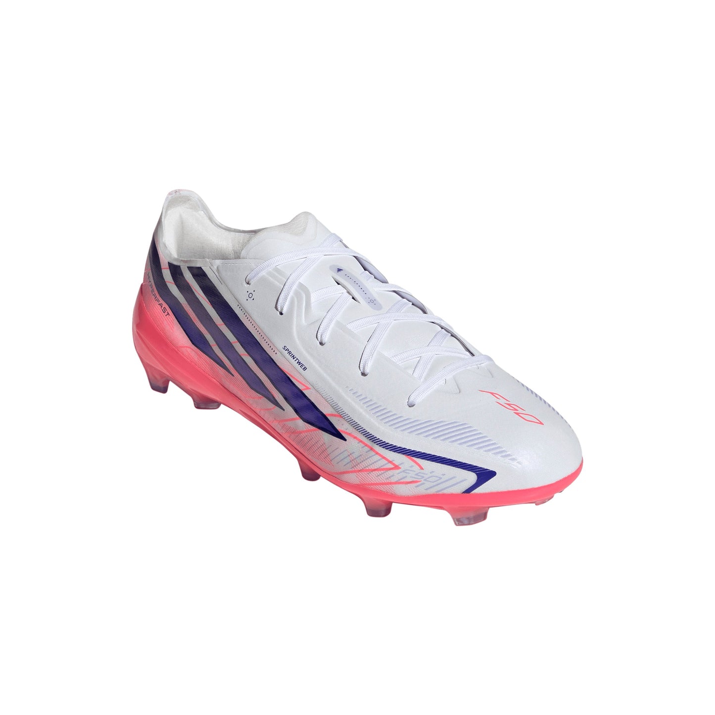 adidas F50 Hyperfast Elite Junior FG Firm Ground Soccer Cleats- Cloud White / Solar Purple / Solar Turbo