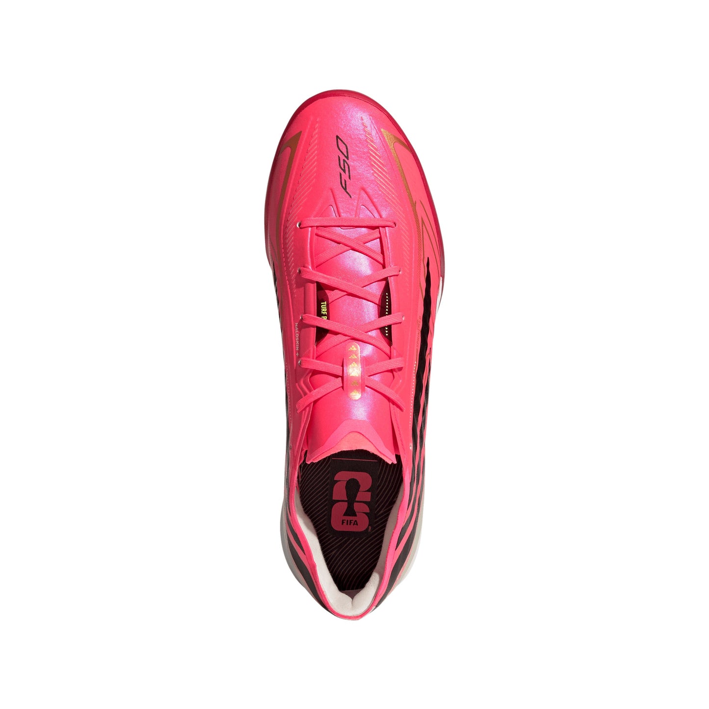adidas F50 Hyperfast Pro TF Turf Soccer Cleat - Solar Turbo/Core Black/Gold Metallic