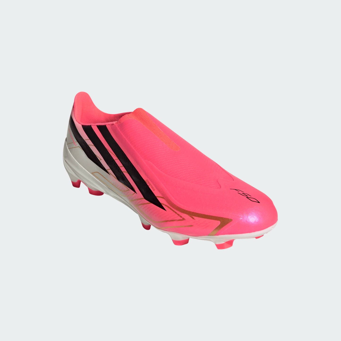 Adidas F50 Hyperfast League Laceless FG Firm Ground Soccer Cleats - Solar Turbo/Core Black/Gold Metallic