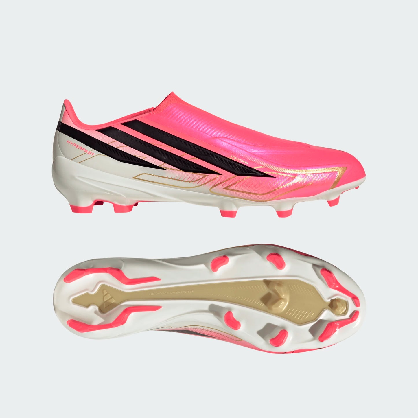 Adidas F50 Hyperfast League Laceless FG Firm Ground Soccer Cleats - Solar Turbo/Core Black/Gold Metallic