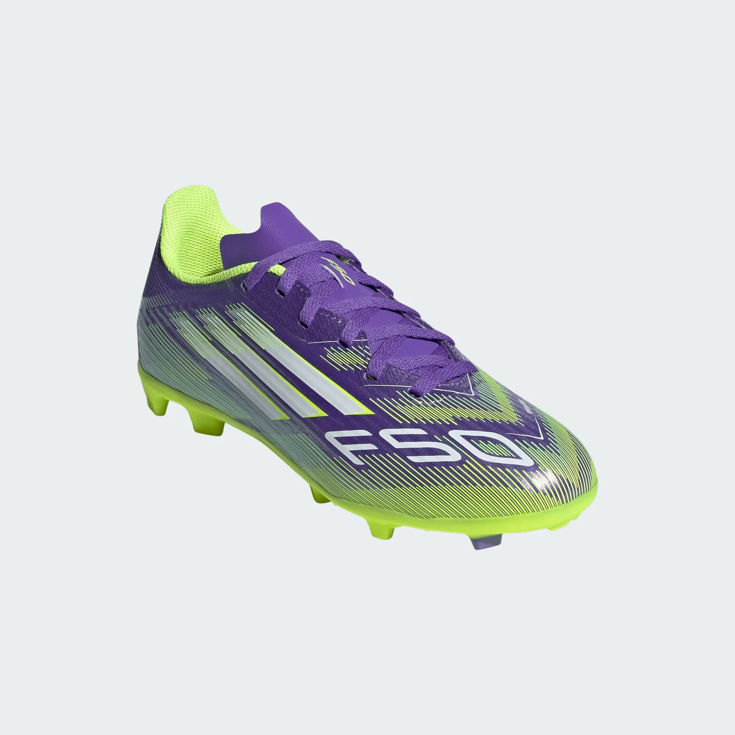 Adidas Junior F50 League FG Firm Ground Soccer Cleat - Purple Rush/Cloud White/Lucid Lemon