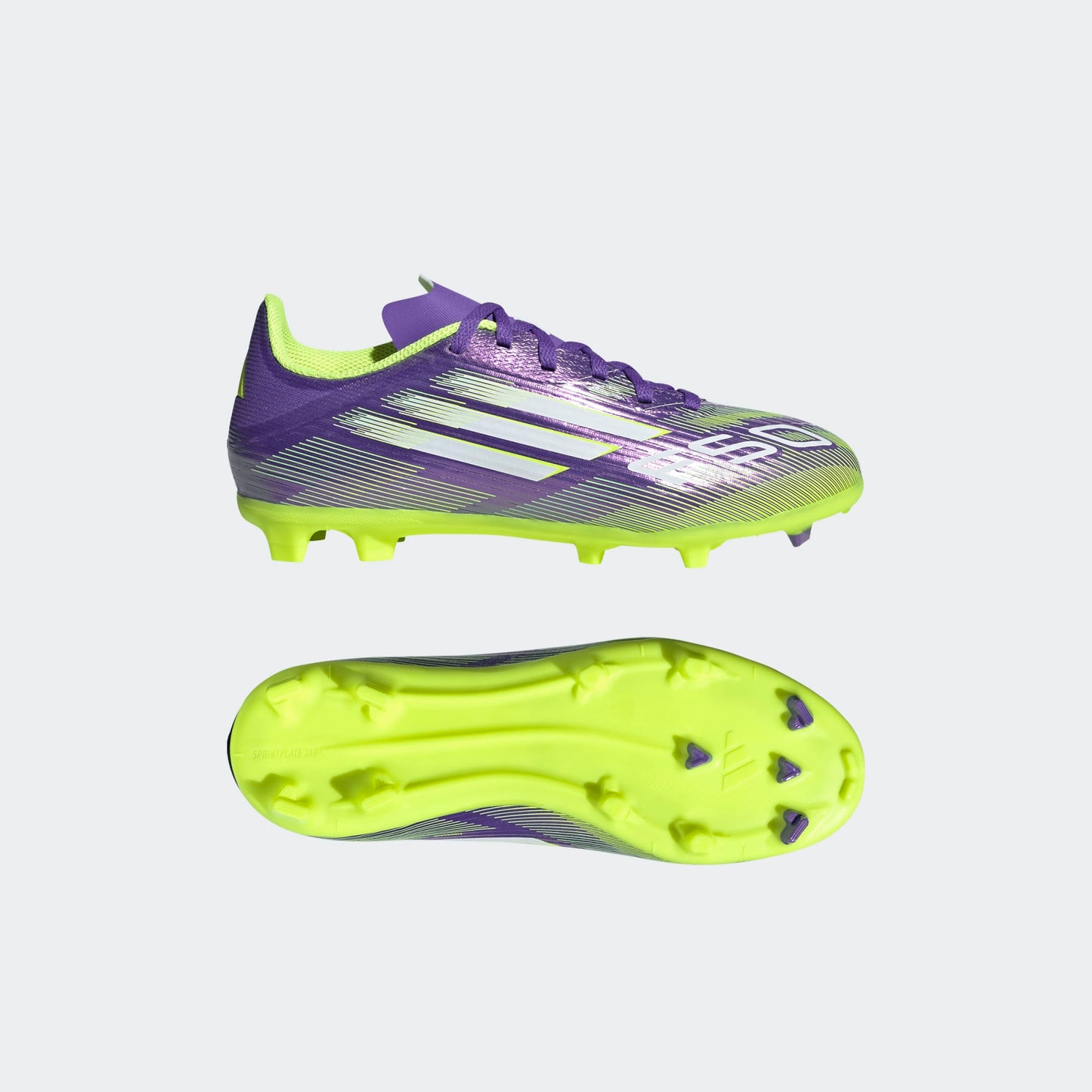 Adidas Junior F50 League FG Firm Ground Soccer Cleat - Purple Rush/Cloud White/Lucid Lemon